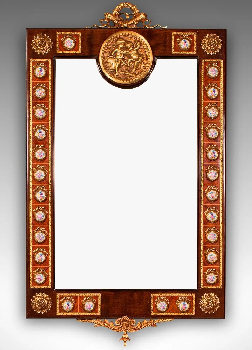 Espejo Antiguo Estilo Luis XVI Madera y Bronce - Imagen 2