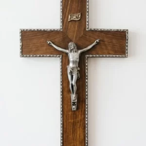 Crucifijo de Pared Antiguo de Madera y Metal