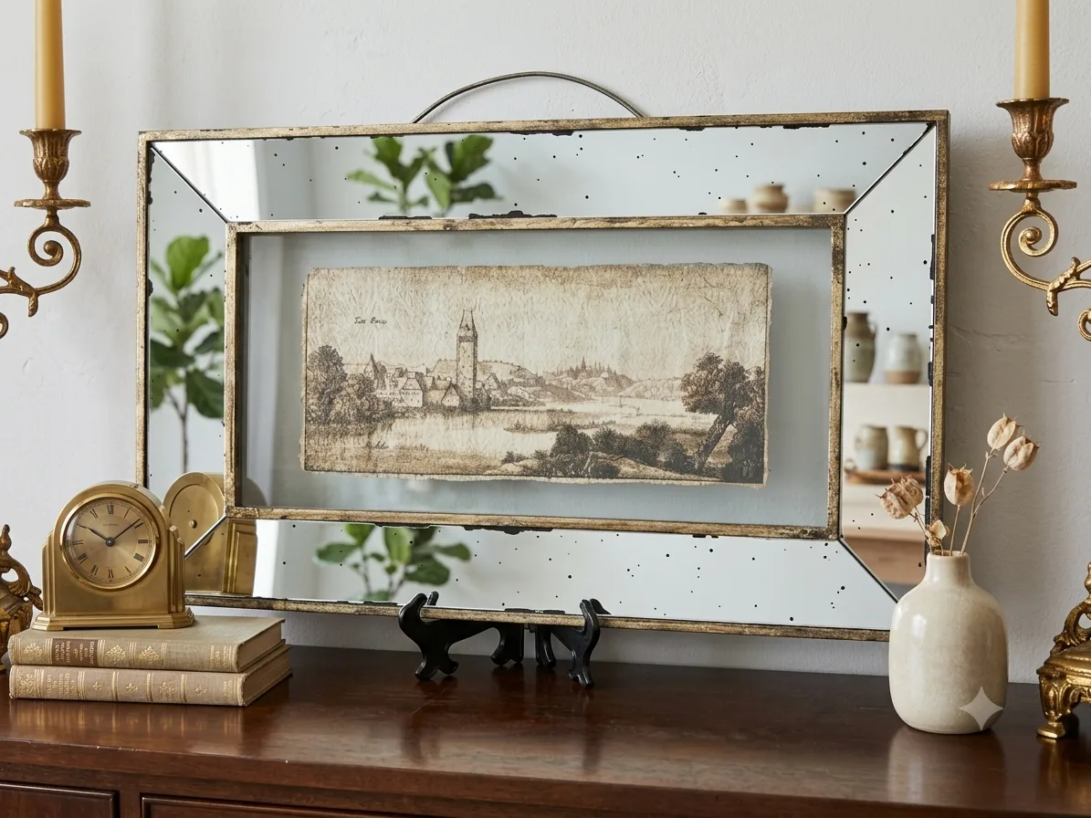 Cuadro con Marco de Espejo Antique Vintage