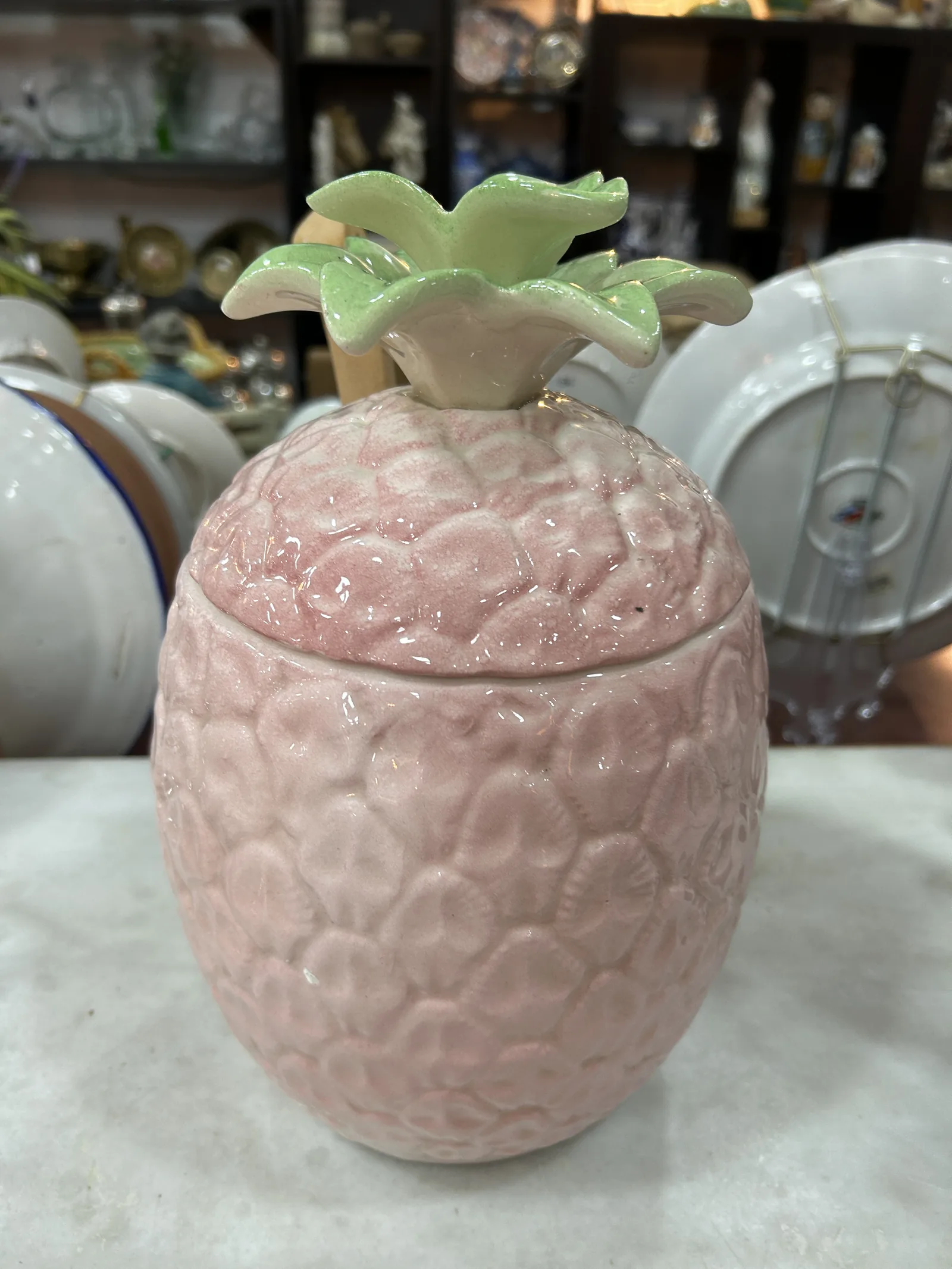 Ponchera Piña Grande Cerámica Rosa + Cuchara