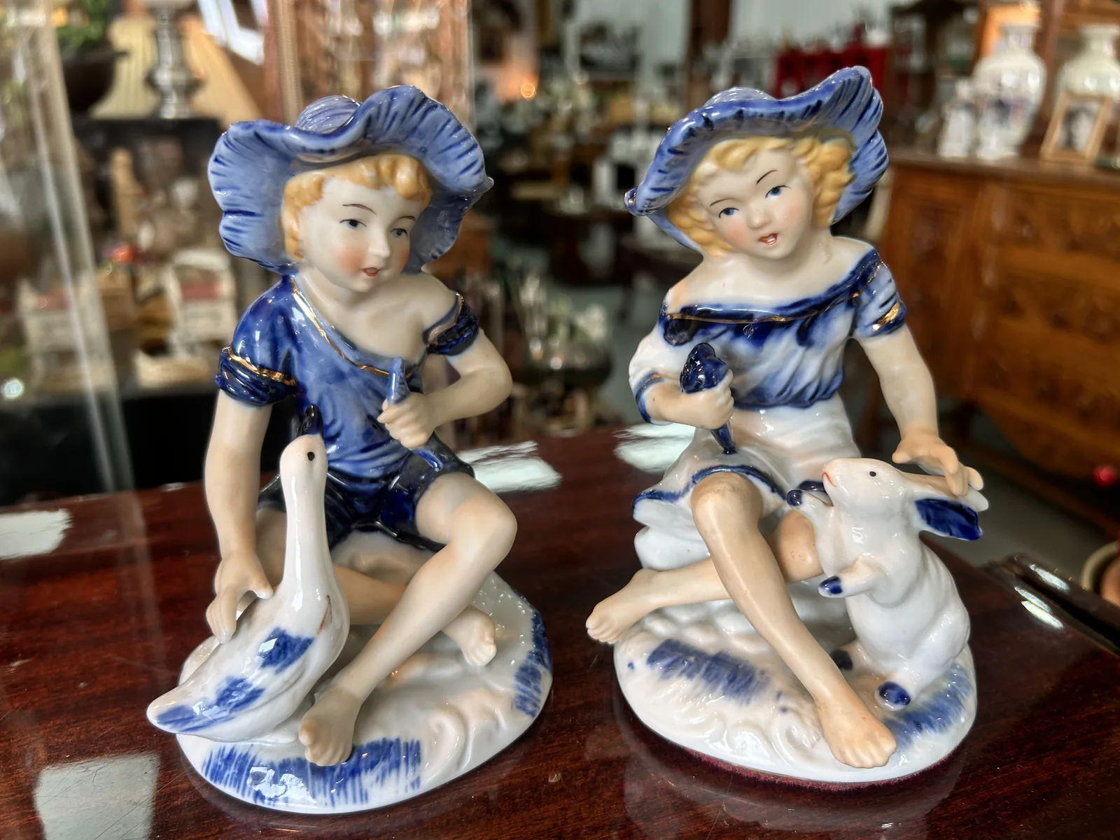 Pareja Figuras Porcelana Vintage Niños
