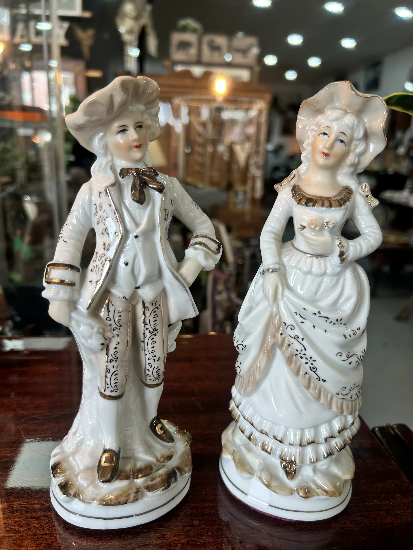 Pareja Figuras Porcelana Vintage Oro Blanco - Imagen 5