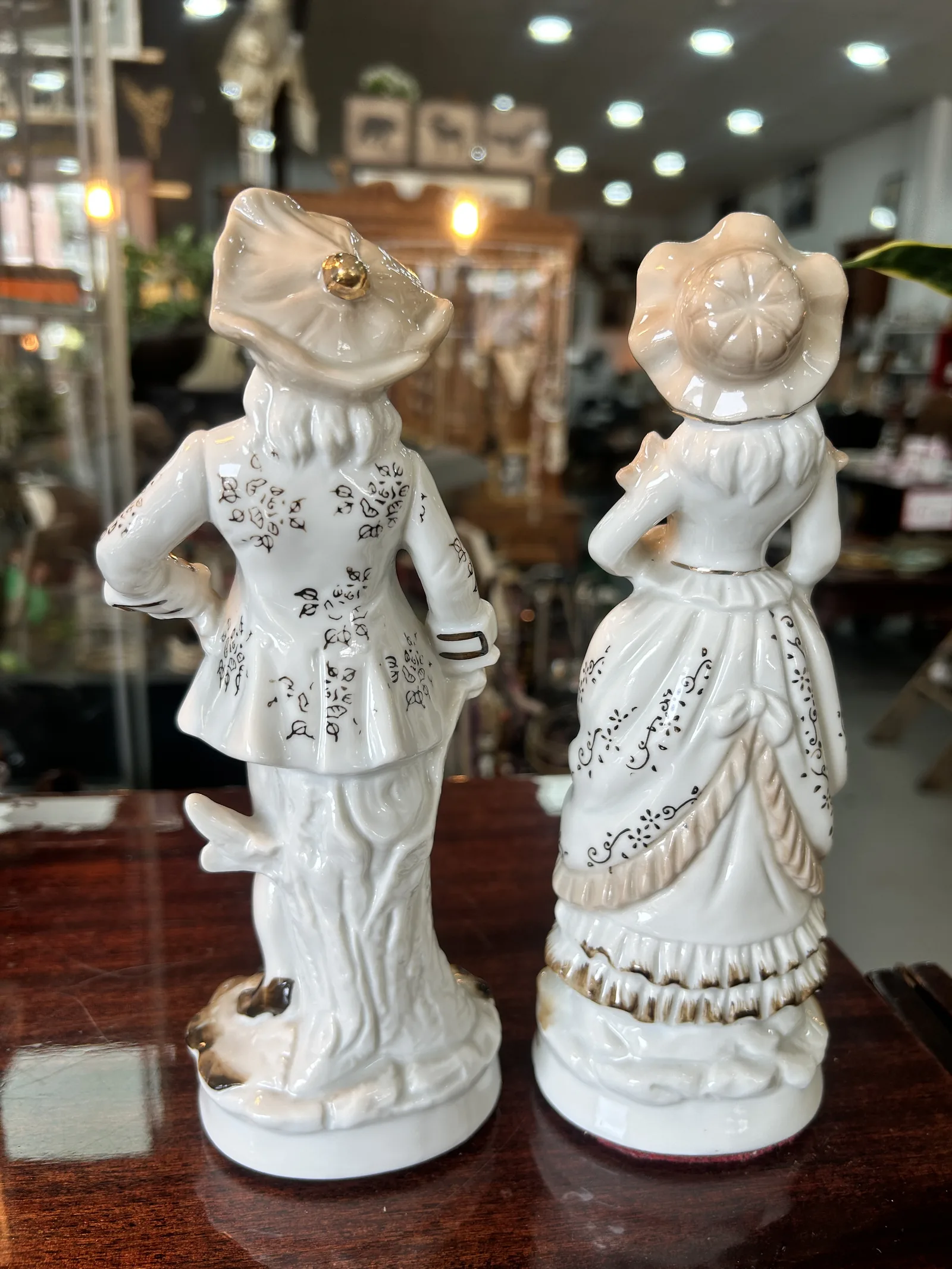 Pareja Figuras Porcelana Vintage Oro Blanco - Imagen 7