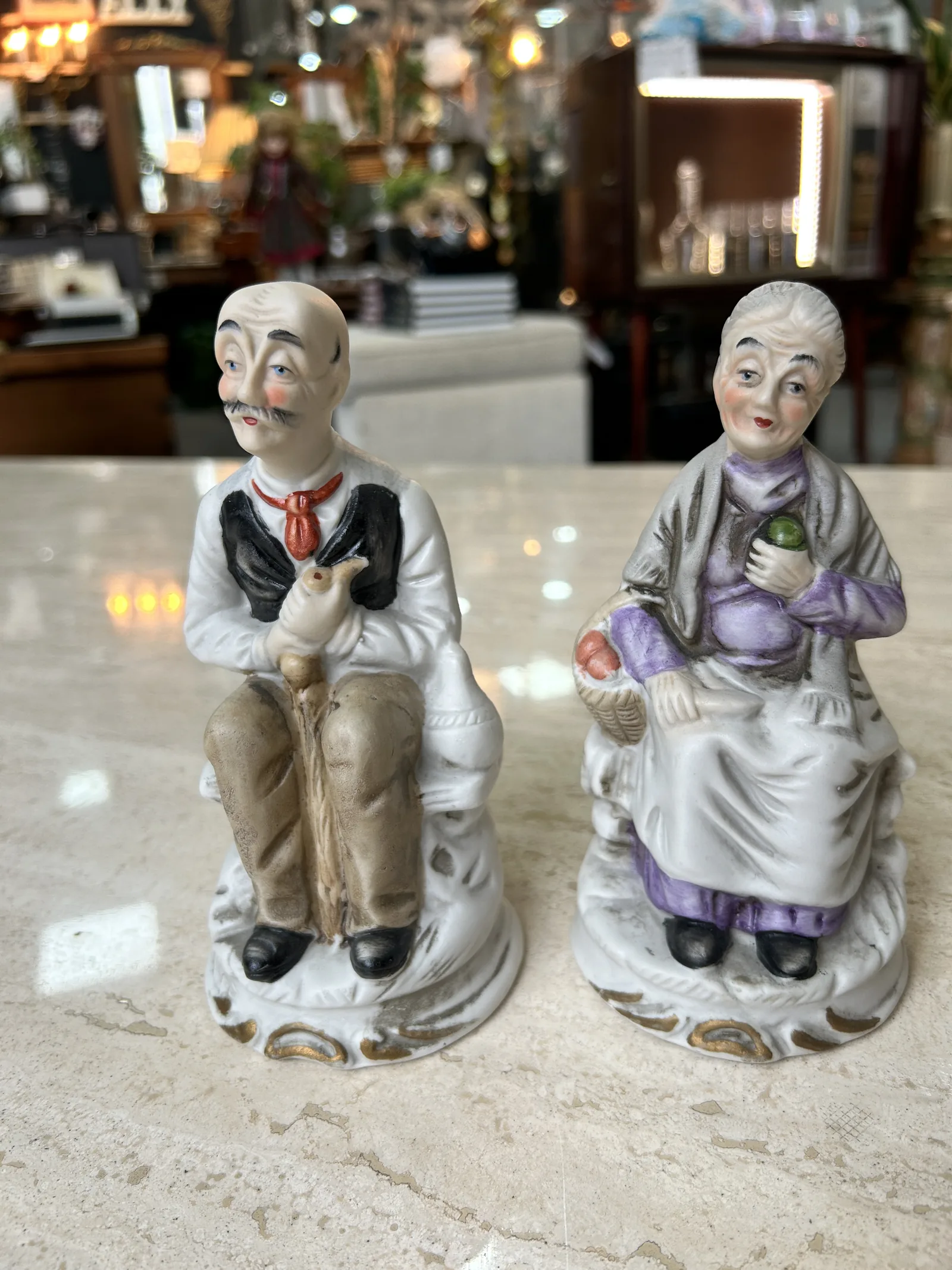 Pareja Figuras Vintage Ancianos Porcelana - Imagen 3