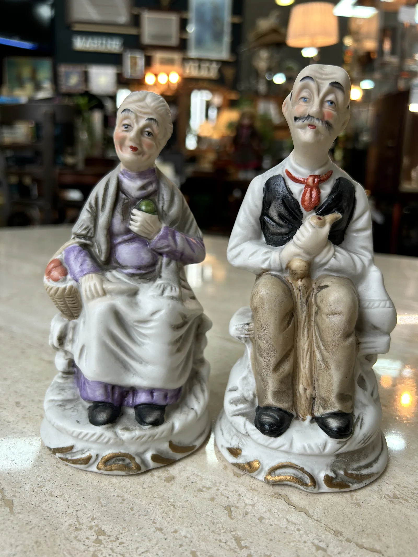 Pareja Figuras Vintage Ancianos Porcelana