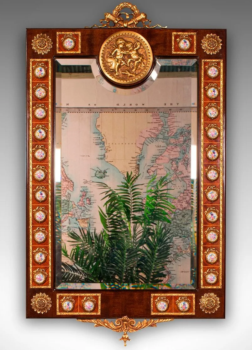 Espejo Antiguo Estilo Luis XVI Madera y Bronce