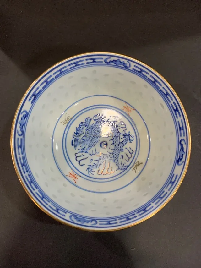 Cuenco y Cuchara Porcelana China Grano Arroz - Imagen 2