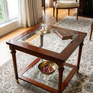 Mesita auxiliar madera noble y cristal biselado