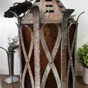 Farol Antiguo Hierro y Vidrio Ámbar