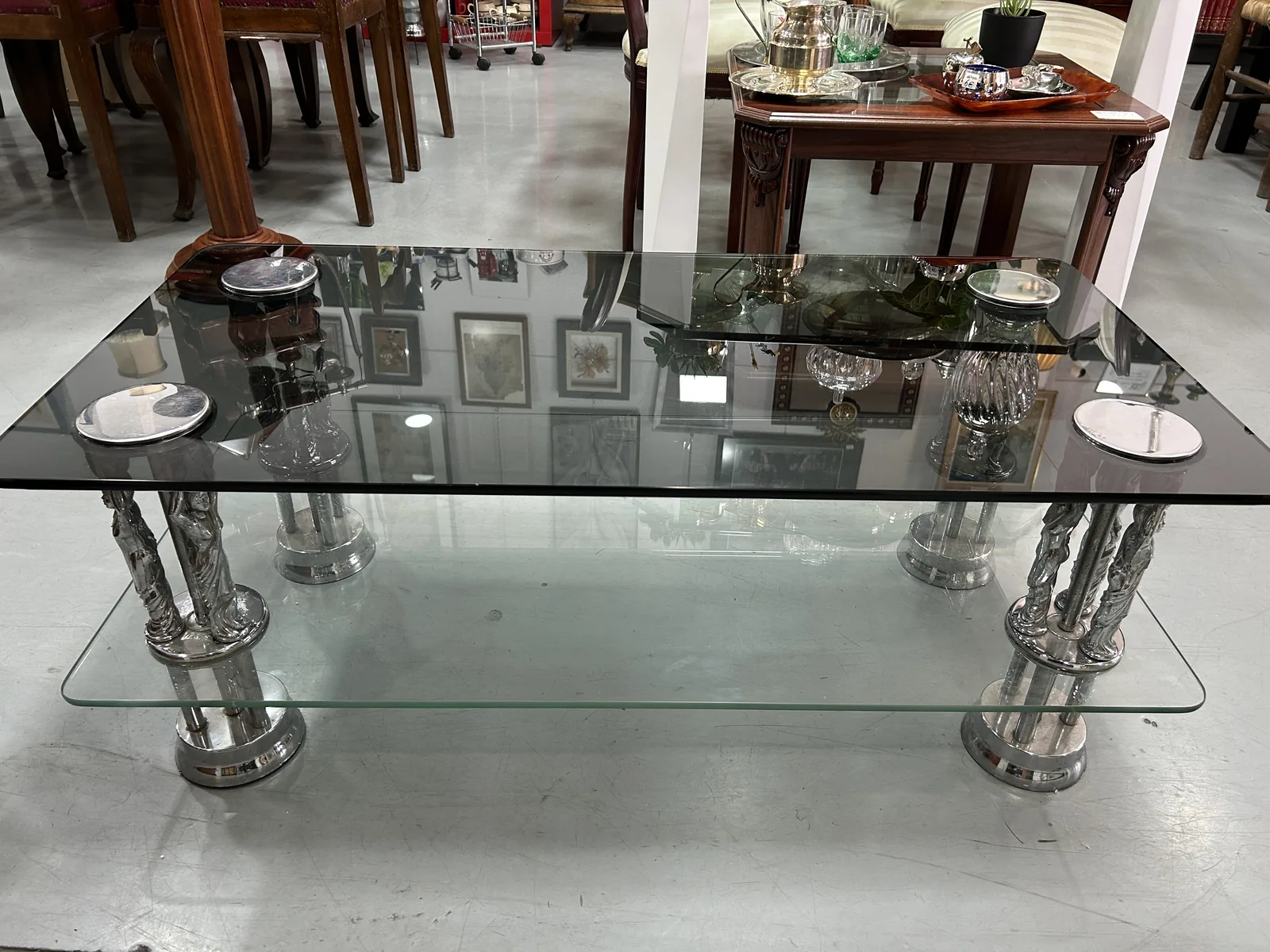 Mesa de Centro Vintage Años 70 - Cristal y Cromado