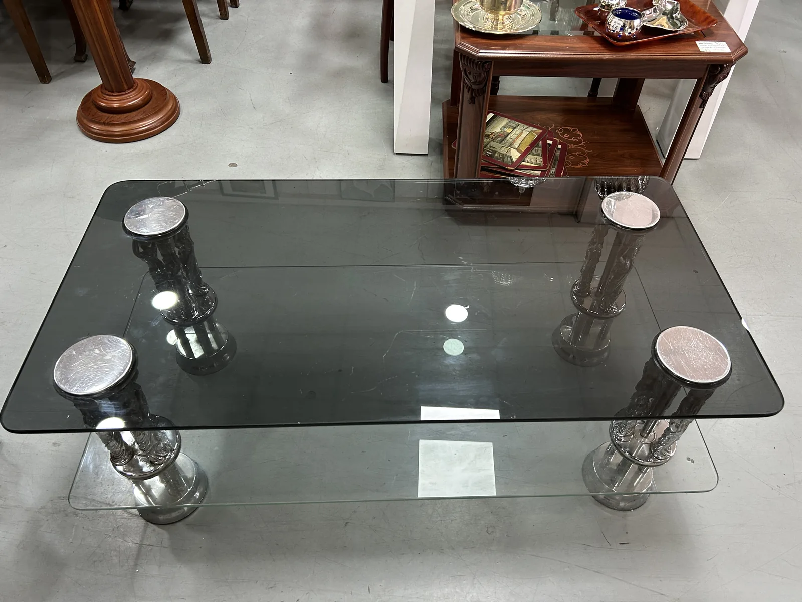 Mesa de Centro Vintage Años 70 - Cristal y Cromado - Imagen 3