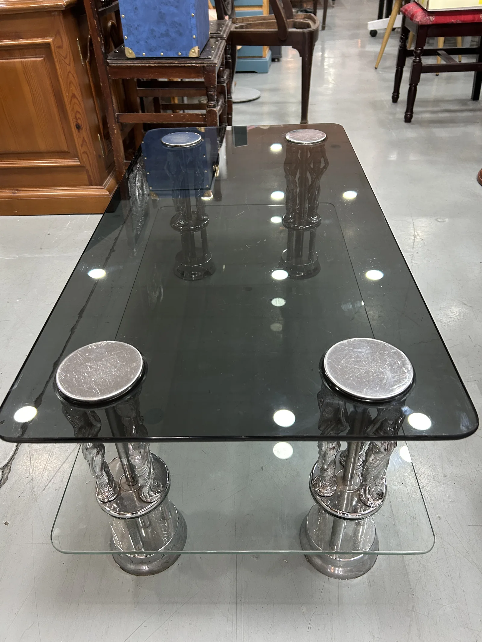 Mesa de Centro Vintage Años 70 - Cristal y Cromado - Imagen 4