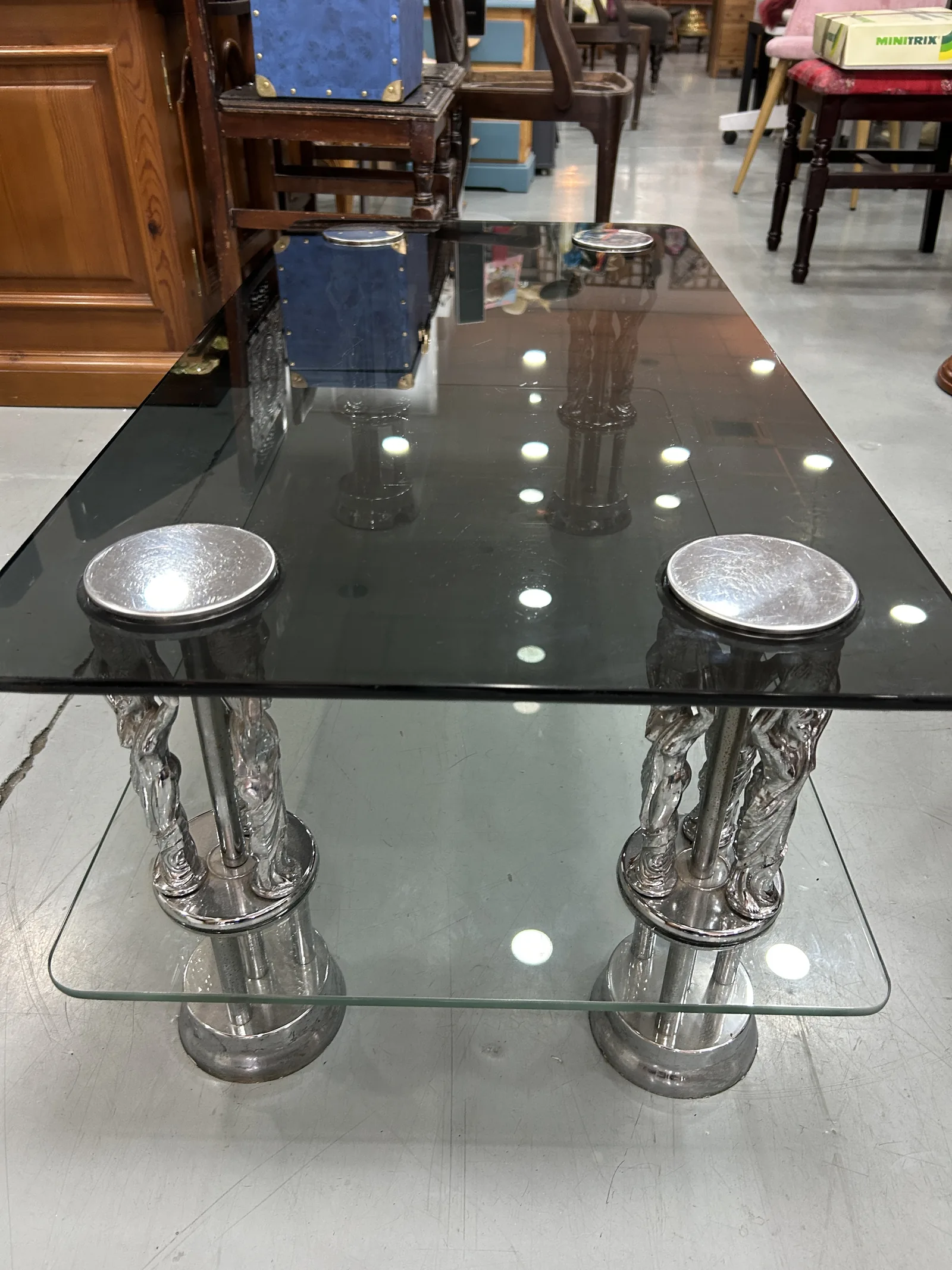 Mesa de Centro Vintage Años 70 - Cristal y Cromado - Imagen 7