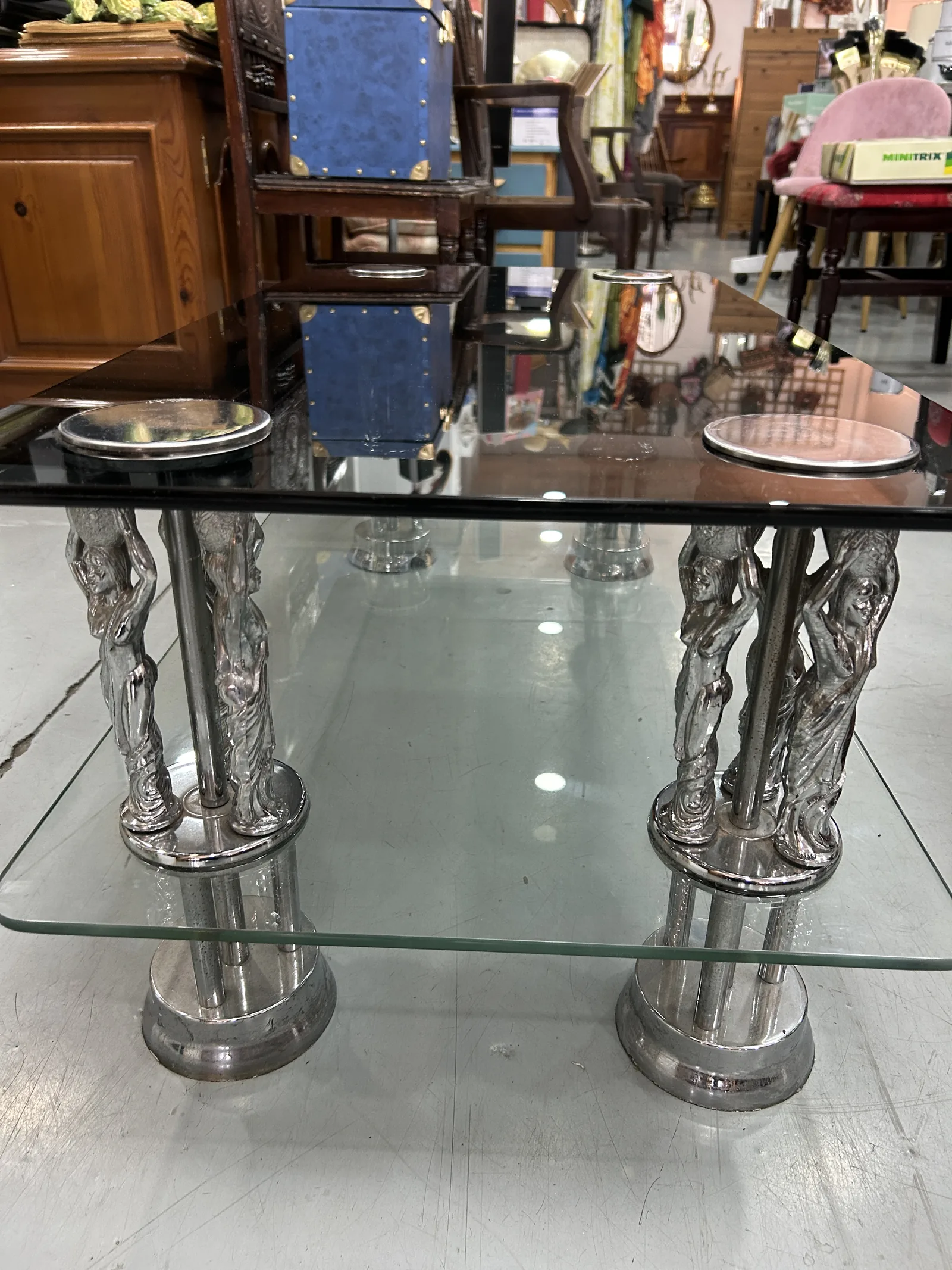 Mesa de Centro Vintage Años 70 - Cristal y Cromado - Imagen 8