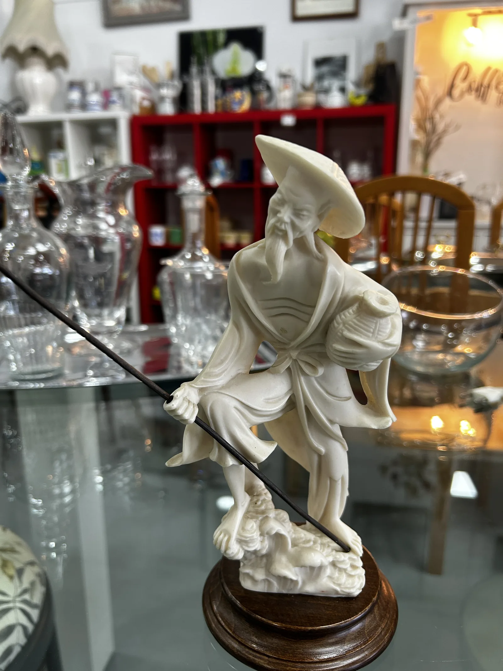 Figura Pescador Chino Marfilina y Madera - Imagen 3