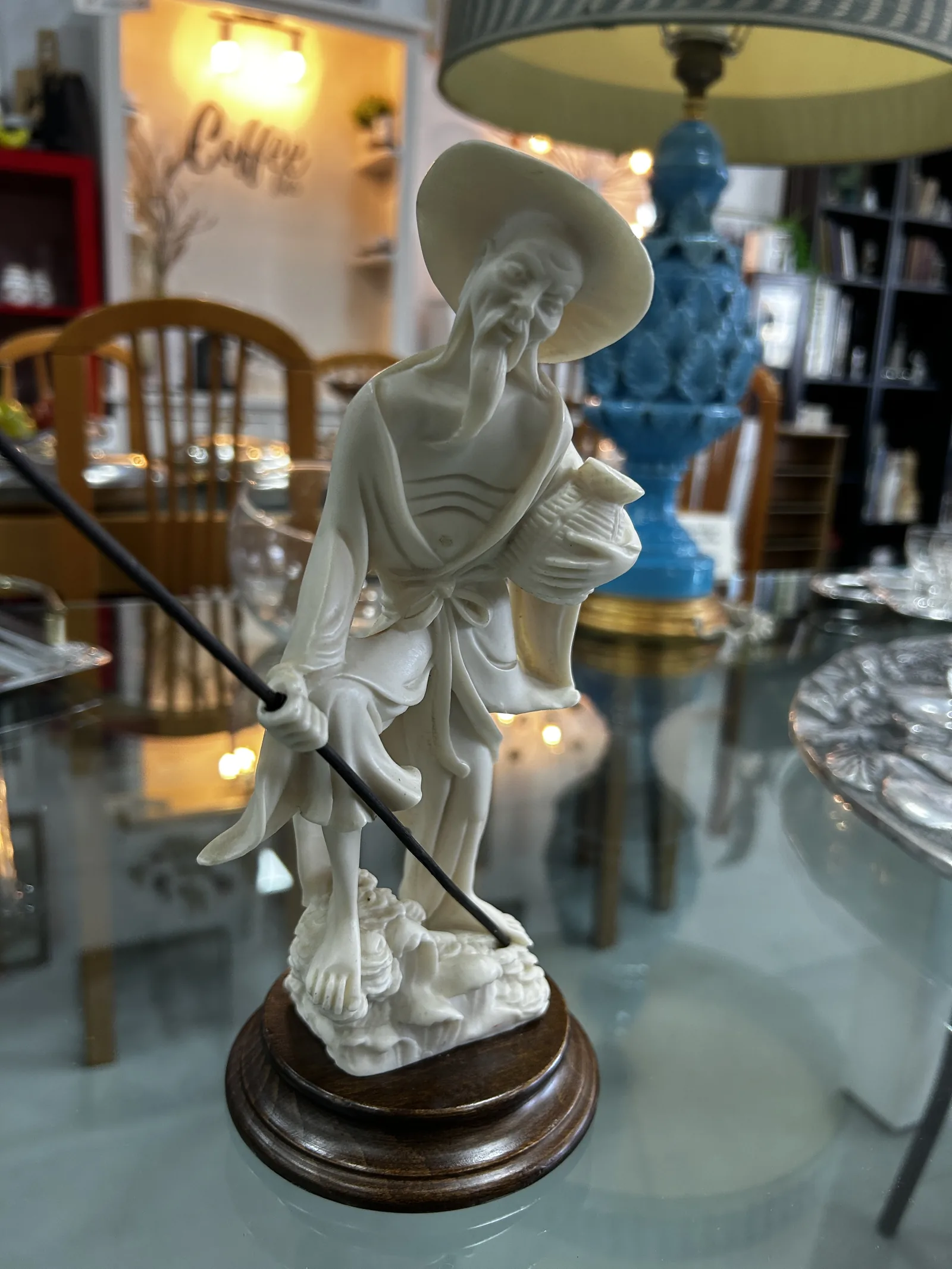 Figura Pescador Chino Marfilina y Madera - Imagen 4