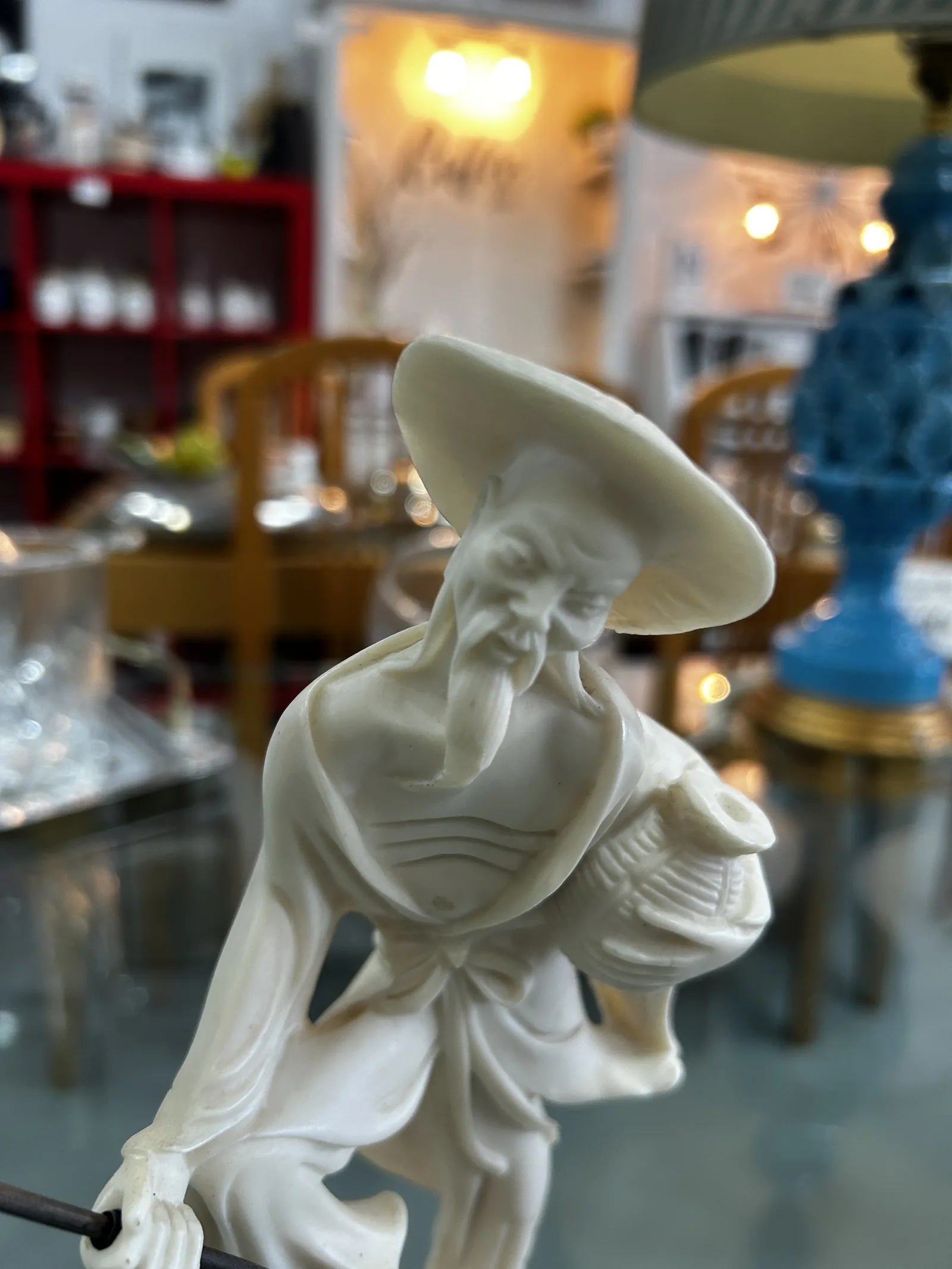 Figura Pescador Chino Marfilina y Madera - Imagen 5