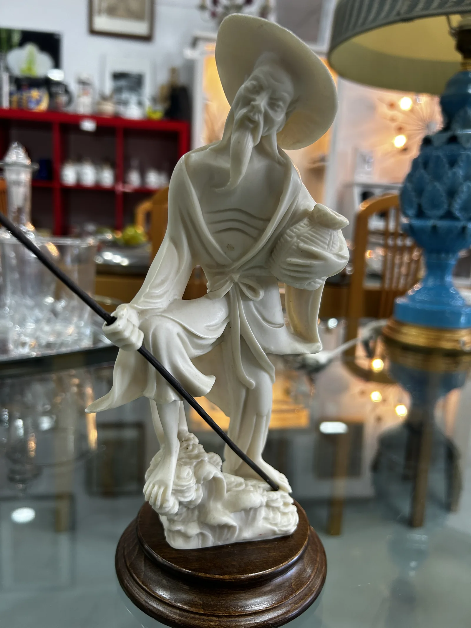 Figura Pescador Chino Marfilina y Madera - Imagen 6