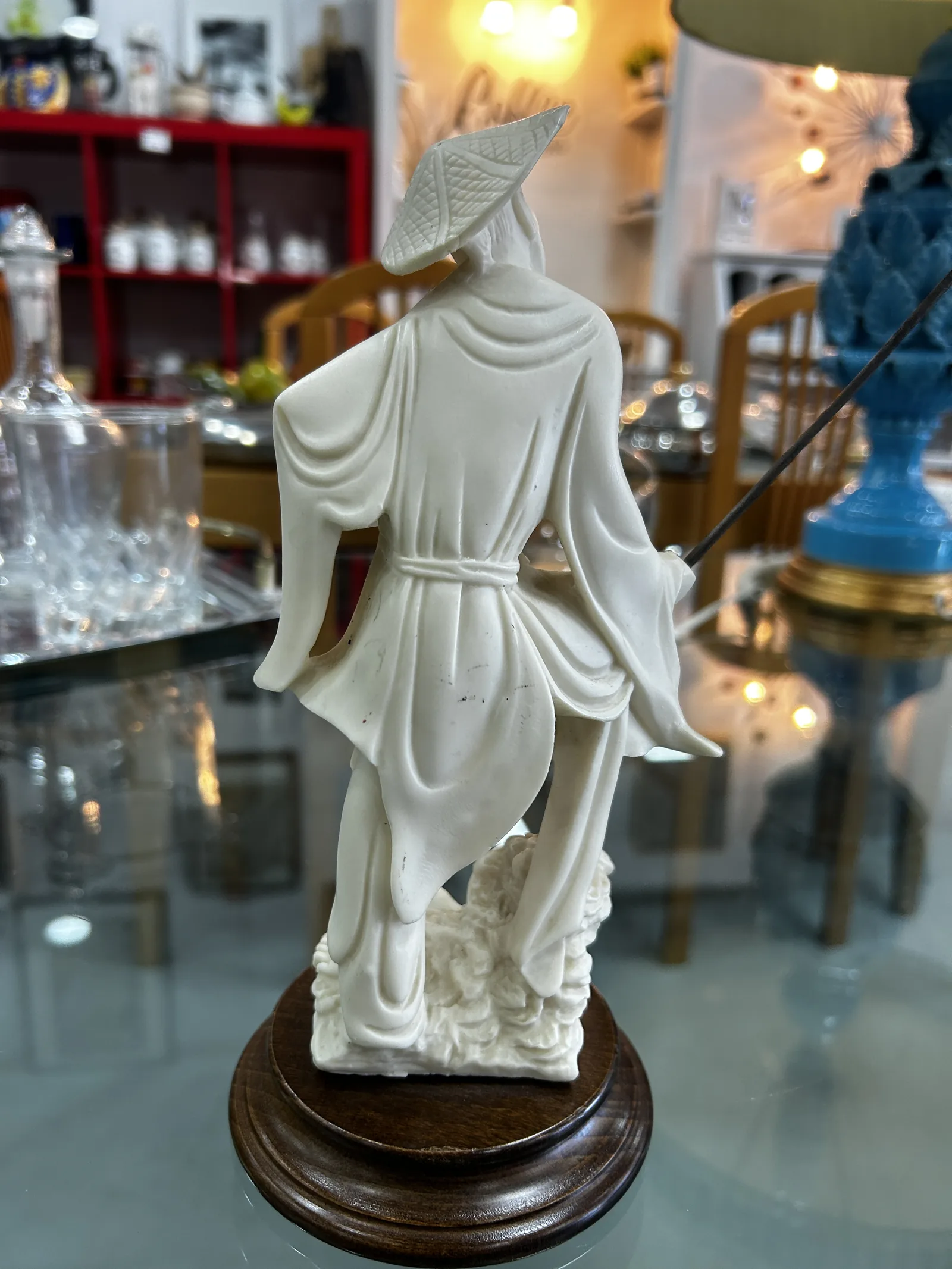Figura Pescador Chino Marfilina y Madera - Imagen 8