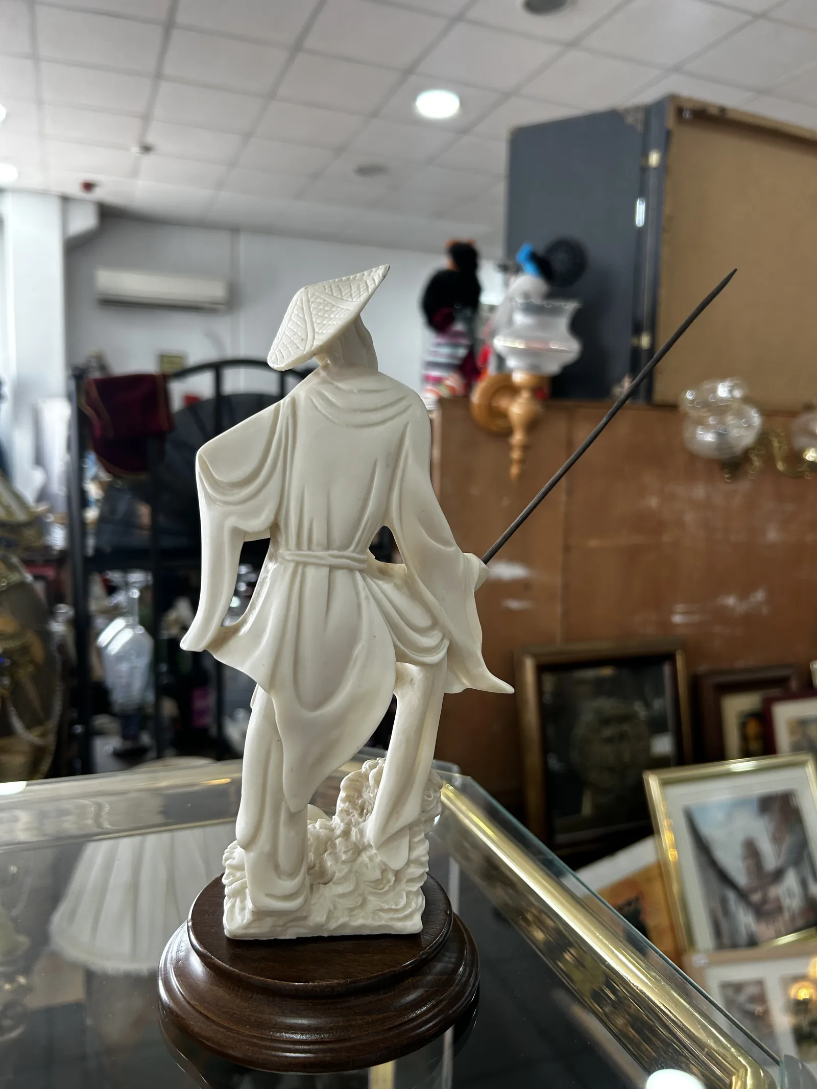 Figura Pescador Chino Marfilina y Madera - Imagen 9