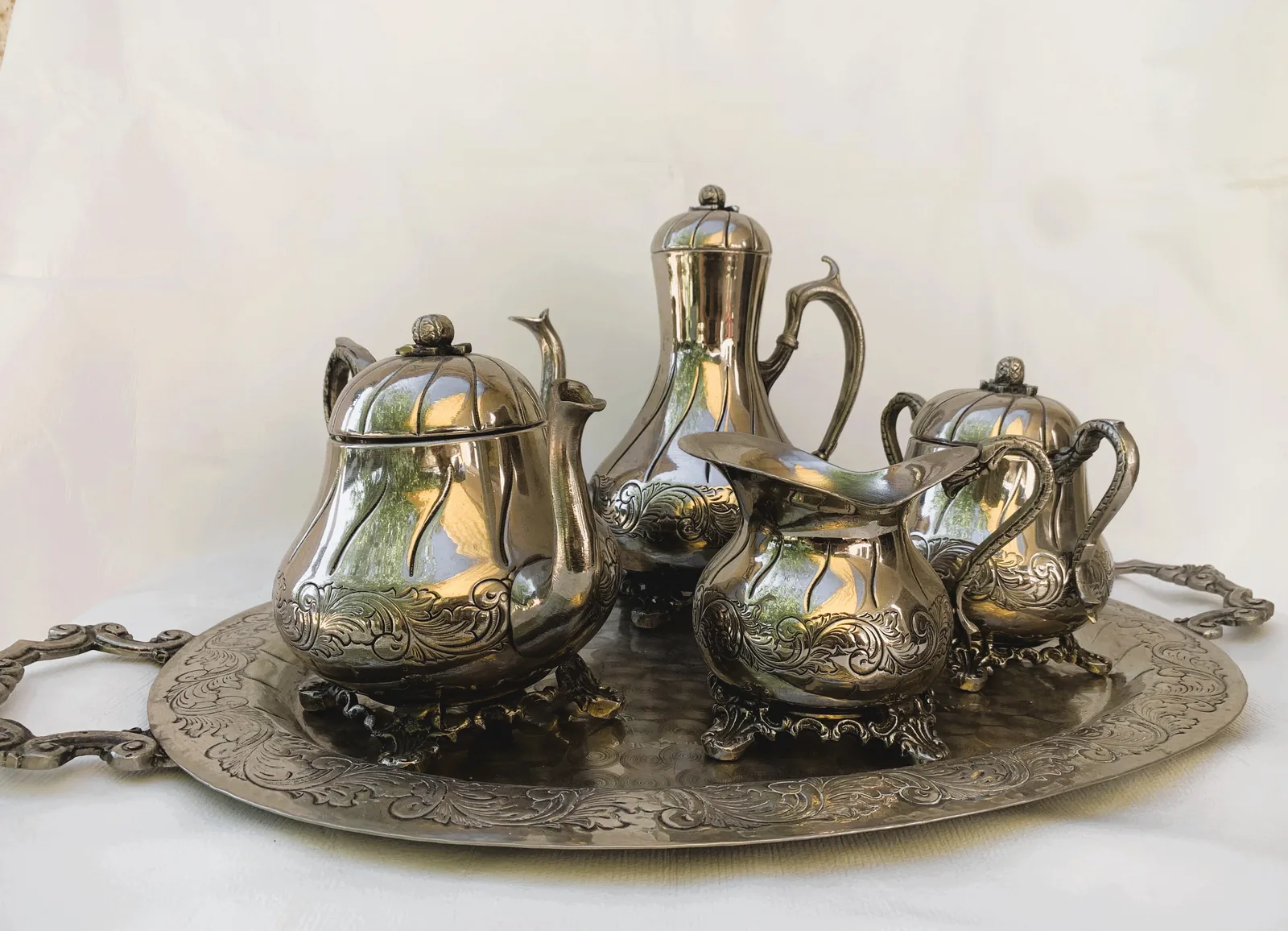 Juego de Té y Café Vintage Plateado - Imagen 2