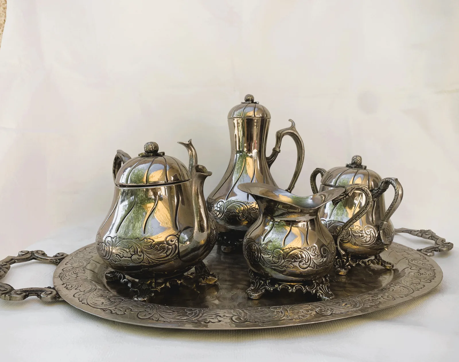 Juego de Té y Café Vintage Plateado - Imagen 3