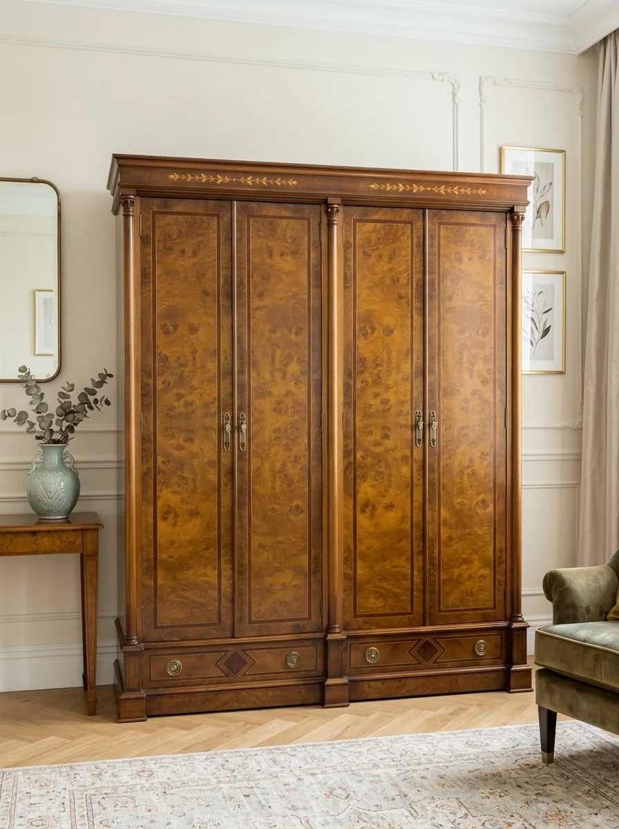 Armario antiguo de raíz con cajoneras interiores