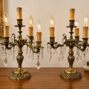 Candelabros Lámparas Bronce y Cristal Vintage